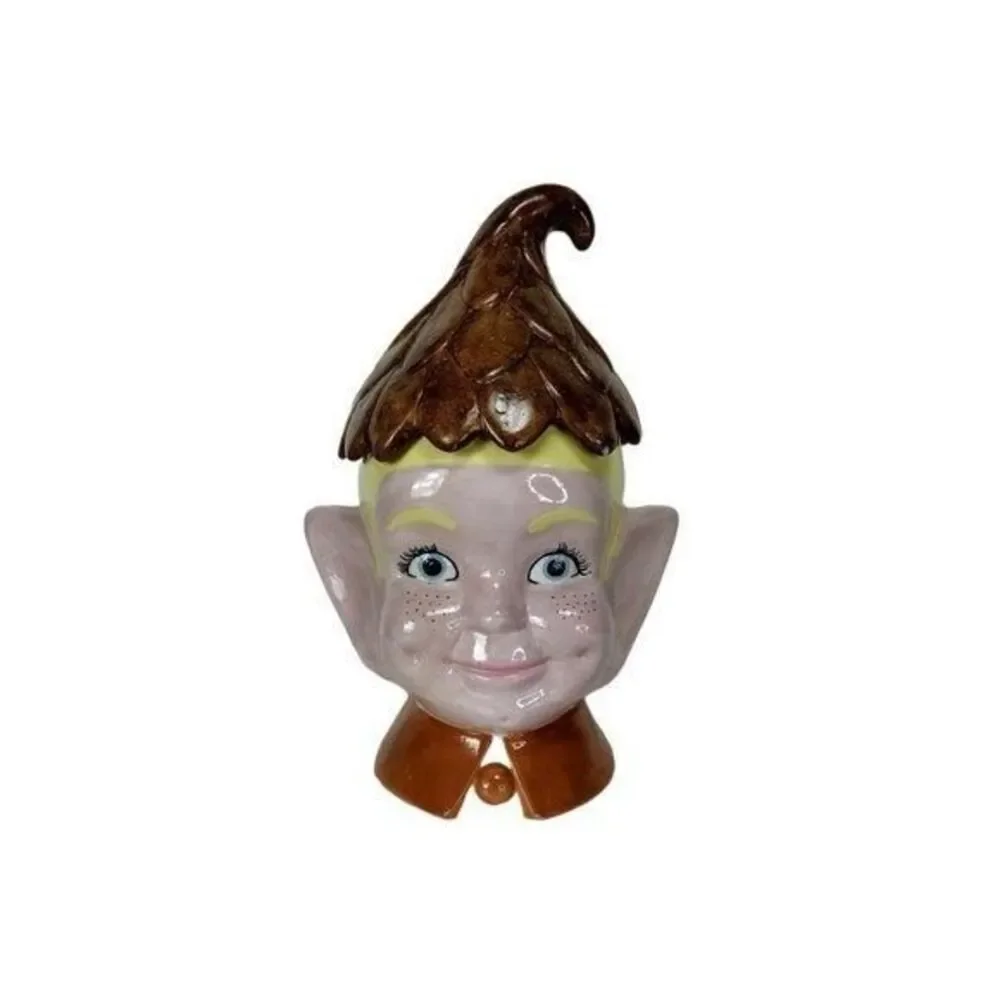 Vintage 70s Kitsch Ceramic Elf Cookie Jar Pixie Canister Storage Container